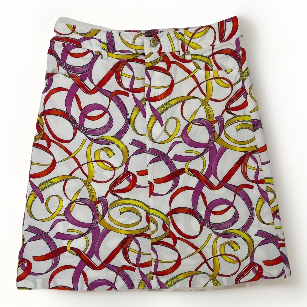 Escada Sport Mini Skirt Colorful Ribbon Logo Print Vintage Y2K IT 34 US 4